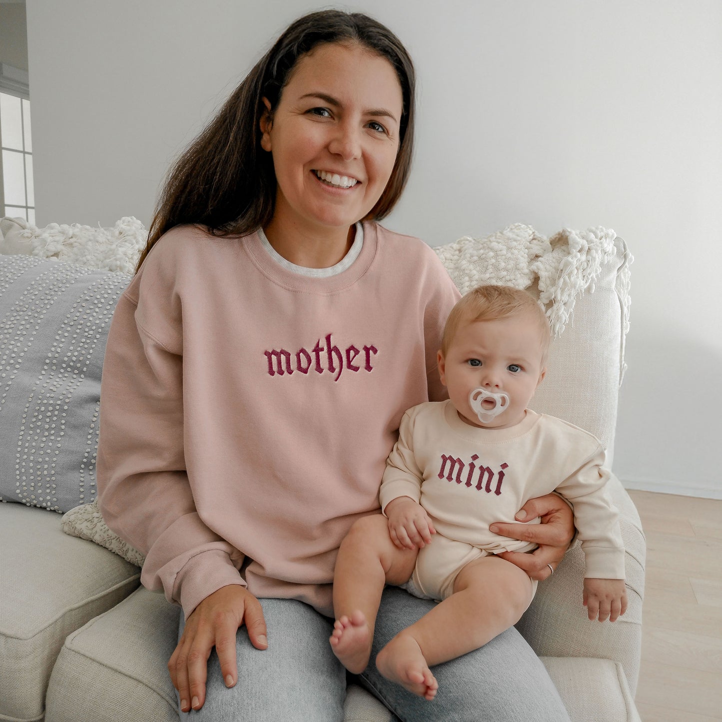 Mother and Mini Matching Sweatshirts and Baby Outfits