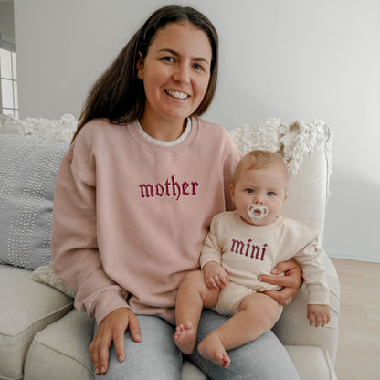 Mother and Mini Matching Sweatshirts and Baby Outfits