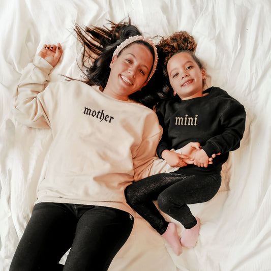 Mother and Mini Matching Sweatshirts and Baby Outfits