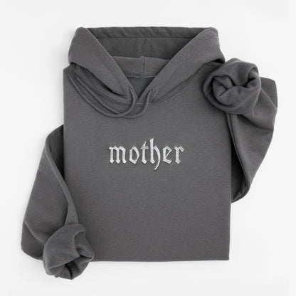 'Mother' Edgy Embroidered Gray Hoodie