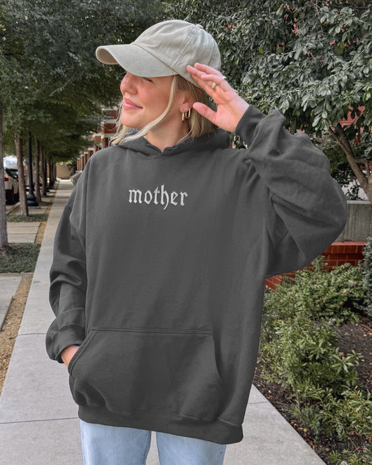 'Mother' Edgy Embroidered Gray Hoodie