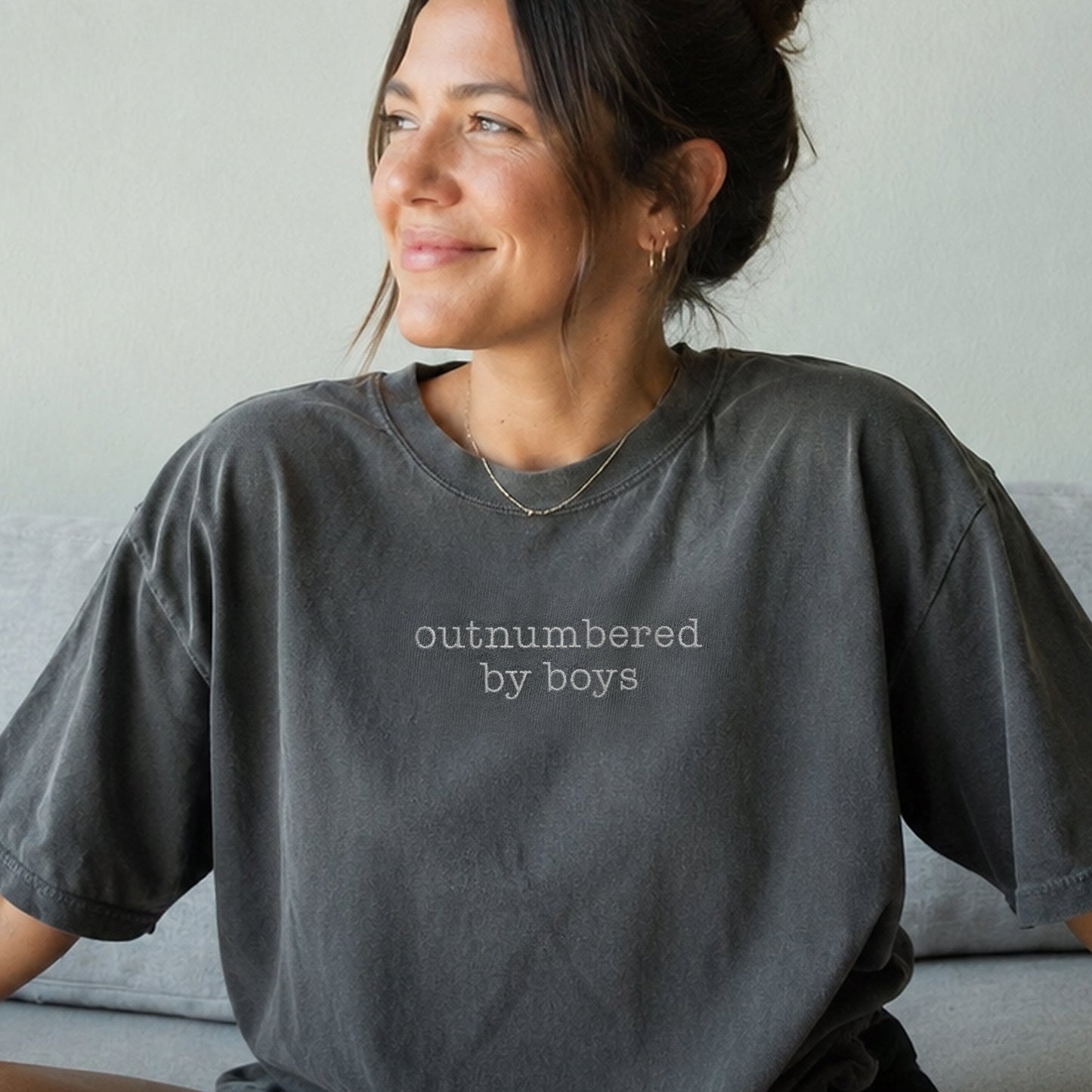 Outnumbered by Boys Embroidered T-Shirt | Boy Mom Shirt