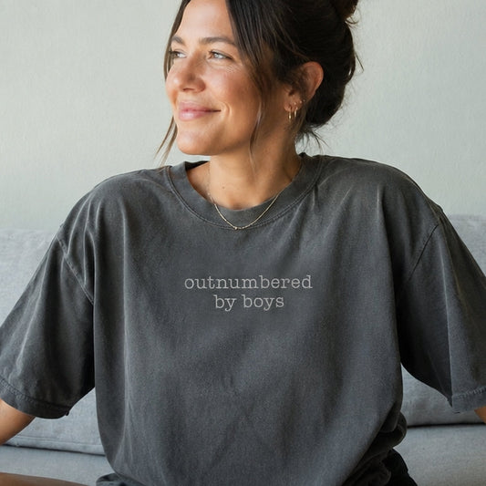 Outnumbered by Boys Embroidered T-Shirt | Boy Mom Shirt