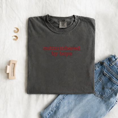 Outnumbered by Boys Embroidered T-Shirt | Boy Mom Shirt
