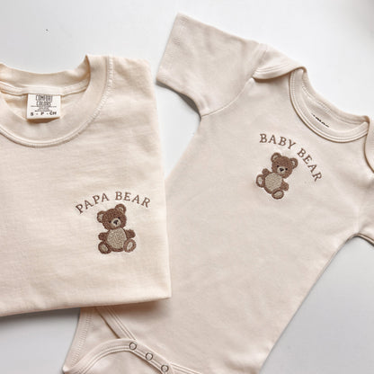 Papa Bear & Baby Bear Matching Set | Embroidered Dad and Baby Outfit