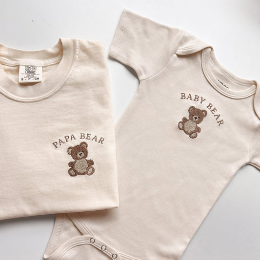 Papa Bear & Baby Bear Matching Set | Embroidered Dad and Baby Outfit