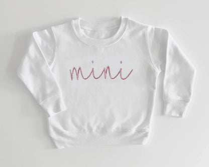 pink mama sweatshirt matching white baby onesie mini embroidered embroidery crewneck pullover mommy and me set baby shower gift baby girl