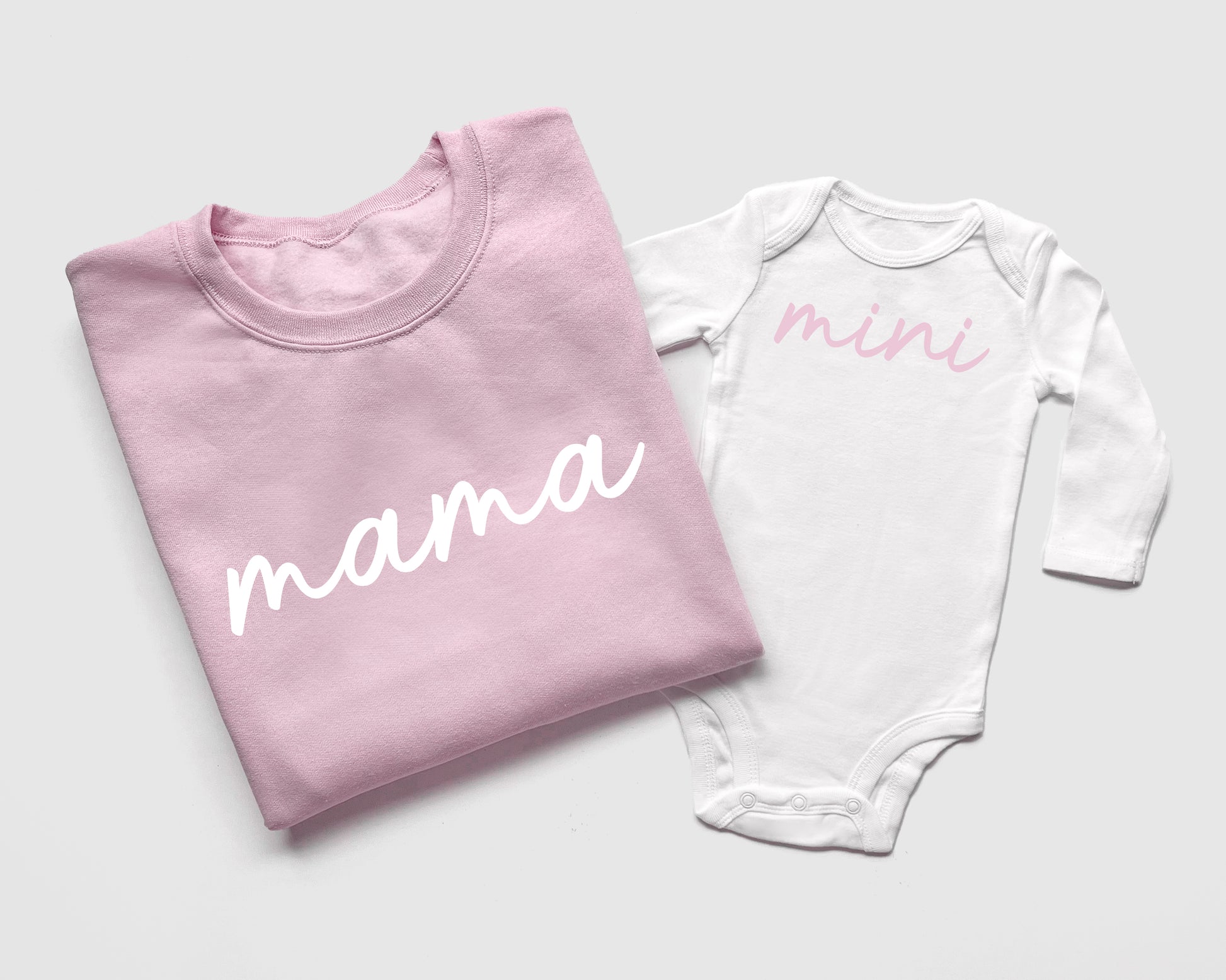 Custom Light Pink Sweatshirts and Bodysuits for Mama and Mini Matching Summer & Bash