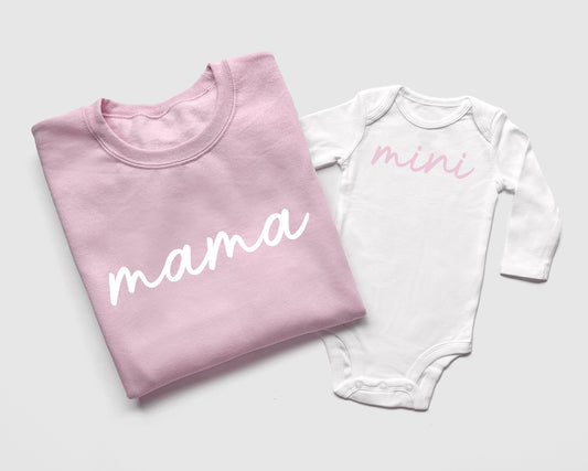 Custom Light Pink Sweatshirts and Bodysuits for Mama and Mini Matching Summer & Bash