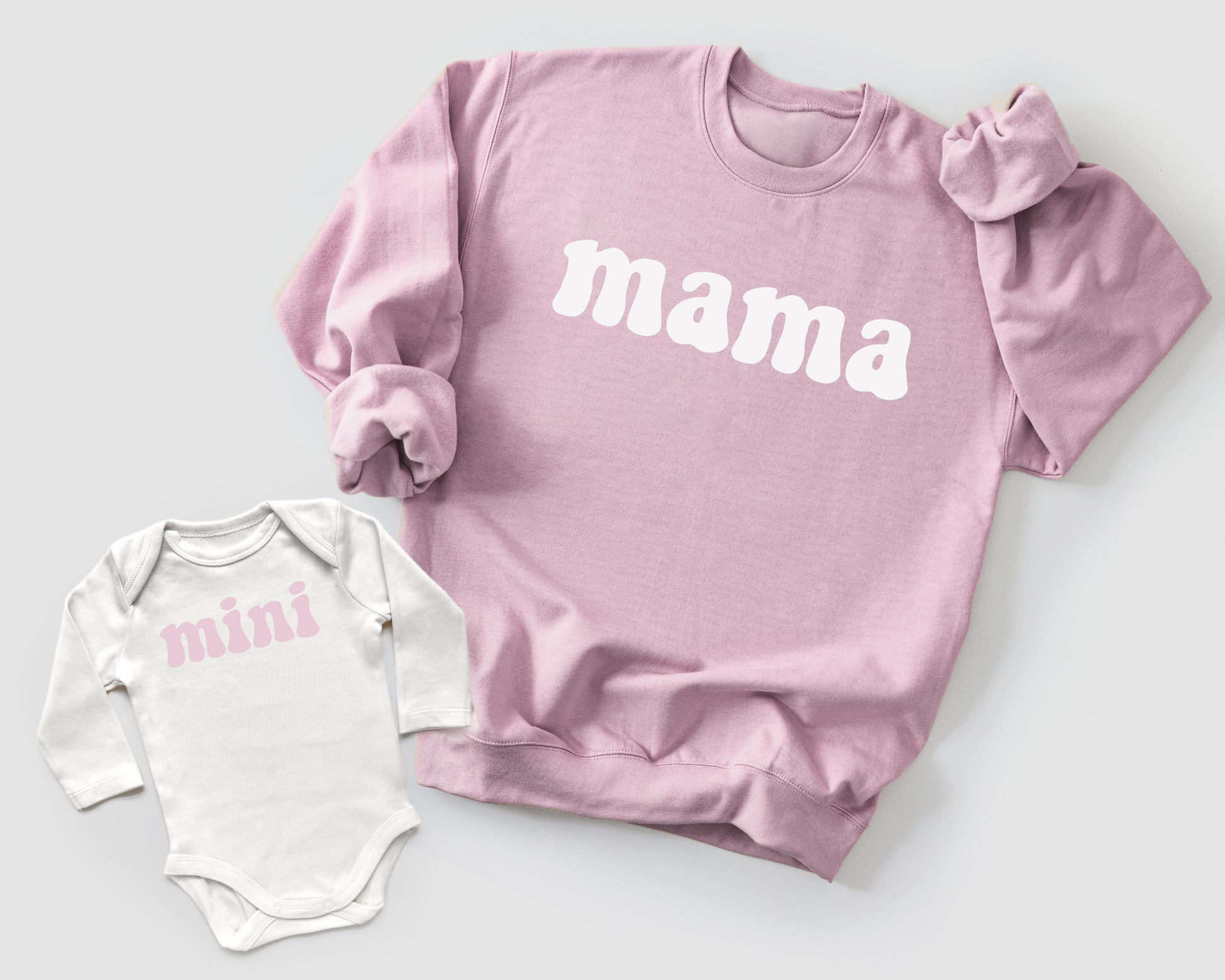 Custom Light Pink Sweatshirts and Bodysuits for Mama and Mini Matching Summer & Bash