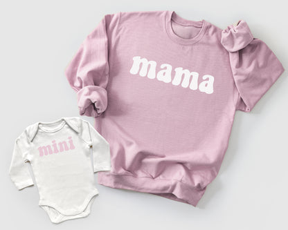Custom Light Pink Sweatshirts and Bodysuits for Mama and Mini Matching Summer & Bash