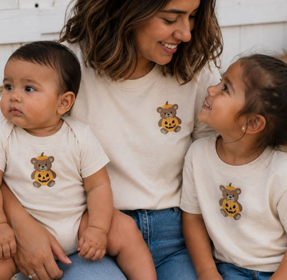 Embroidered Pumpkin Bear Matching Family Shirts & Baby Outfits