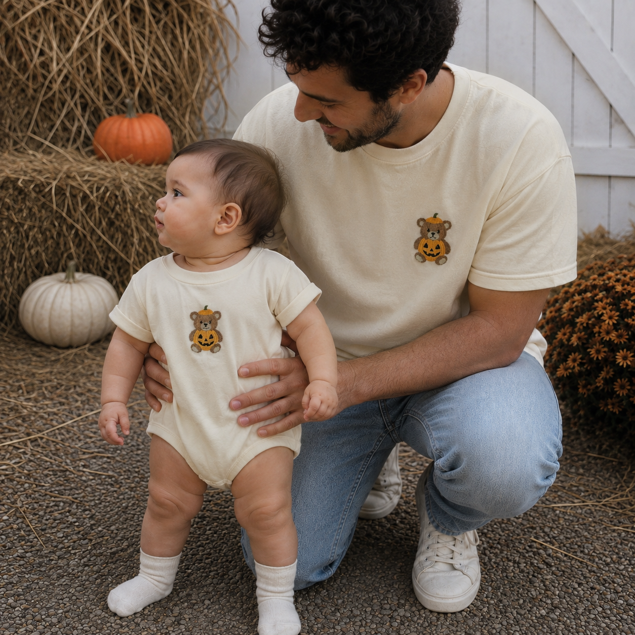Embroidered Pumpkin Bear Matching Family Shirts & Baby Outfits