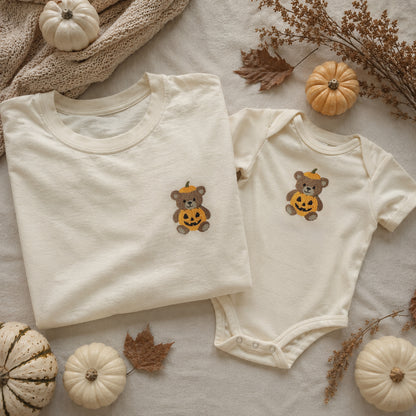 Embroidered Pumpkin Bear Matching Family Shirts & Baby Outfits