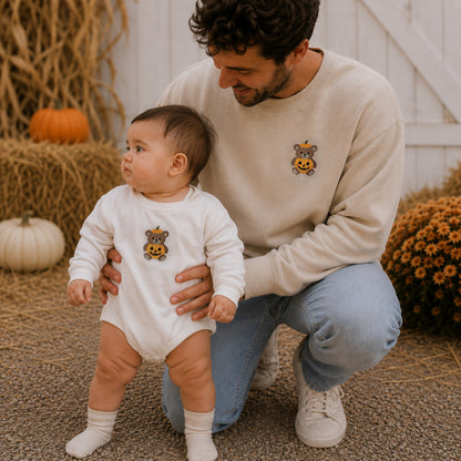 Embroidered Pumpkin Bear Matching Family Sweatshirts & Baby Outfits