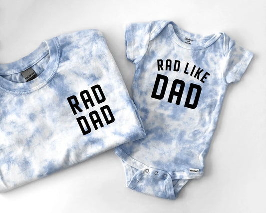rad dad rad like dad matching baby onesies bodysuits t shirt baby and dad matching father son daughter newborn gift fathers day birthday tie dye matching outfits