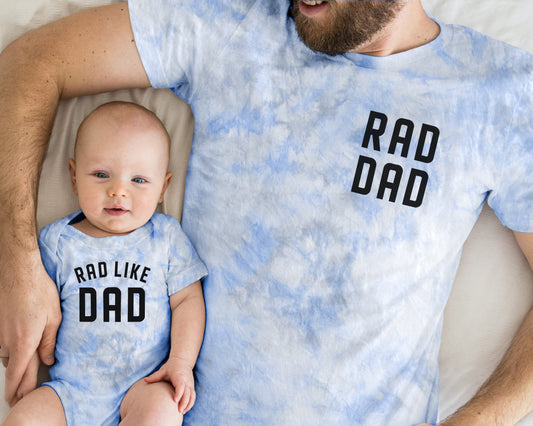 Tie Dye Rad Dad and Rad Like Dad Matching Tees and Baby Bodysuits