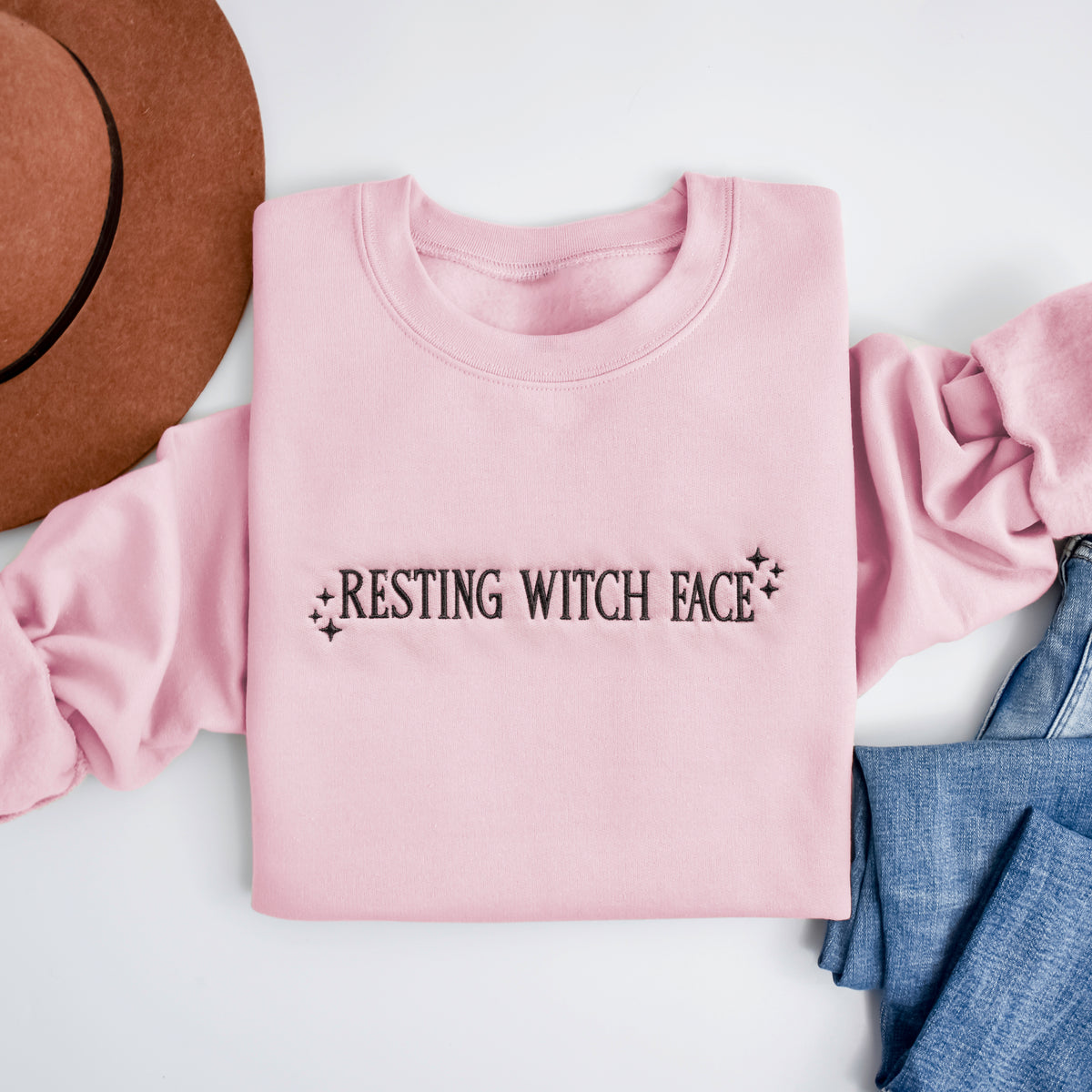 Resting Witch Face Embroidered Halloween Sweatshirt