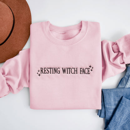 Resting Witch Face Embroidered Halloween Sweatshirt