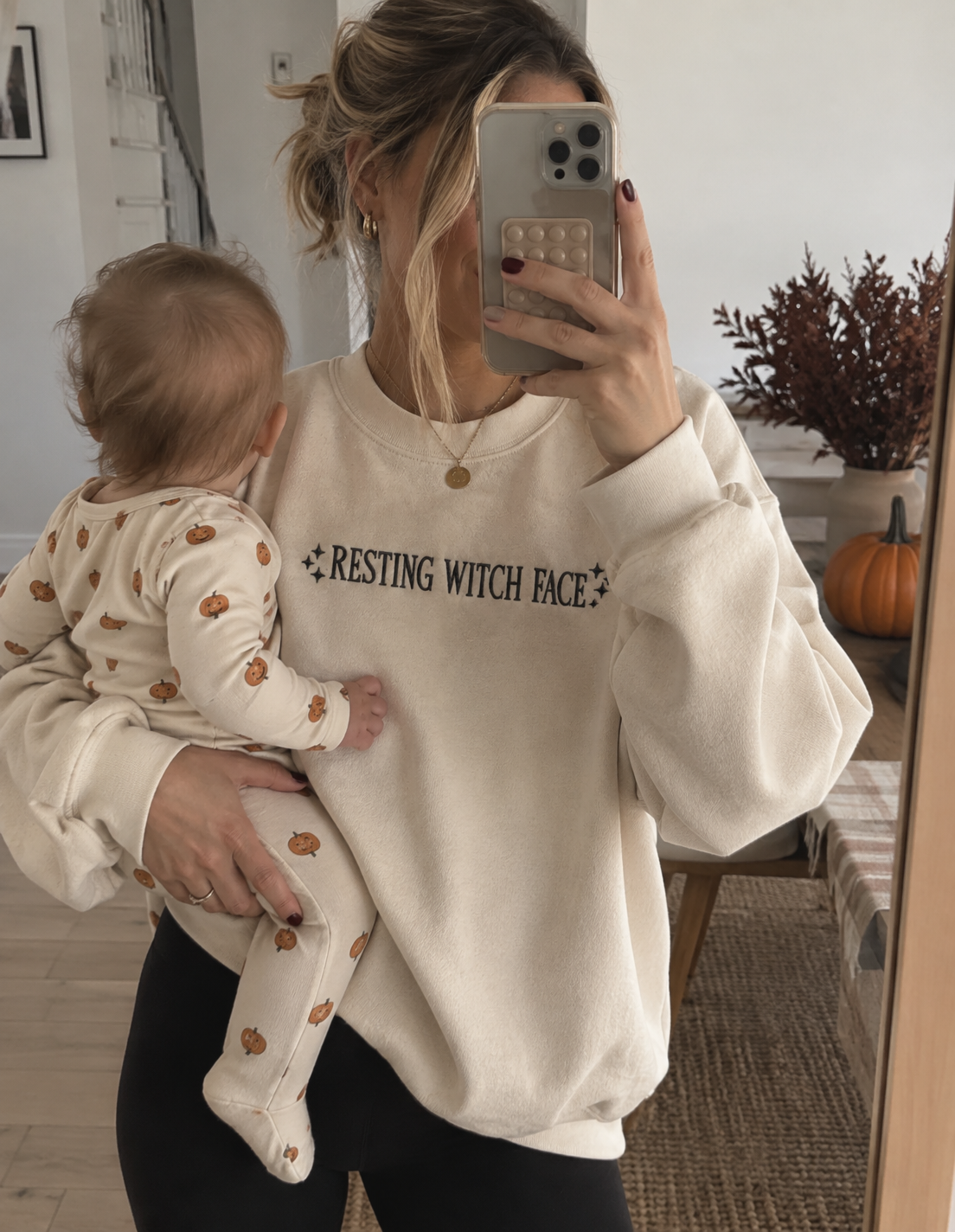 Resting Witch Face Embroidered Halloween Sweatshirt