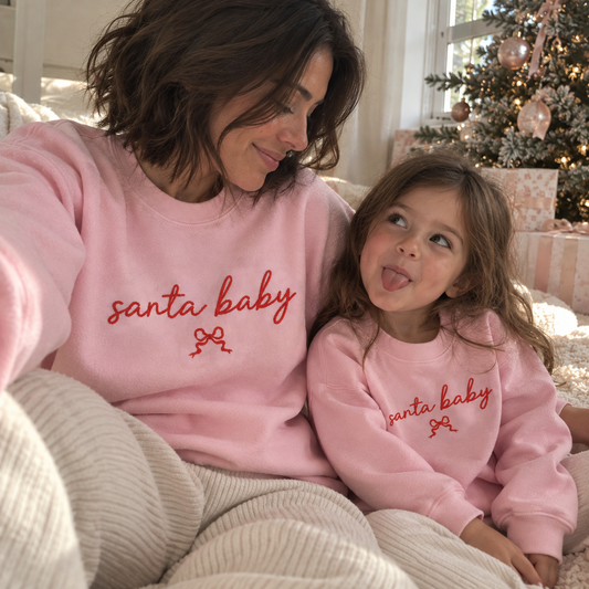 Santa Baby Christmas Sweatshirt & Baby Bodysuit | Pink Christmas Matching Mommy & Me Outfit