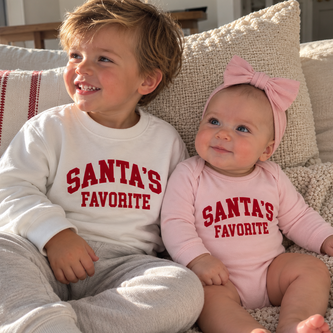 Santa's Favorite Christmas Matching Family Sweatshirts & Baby Outfits