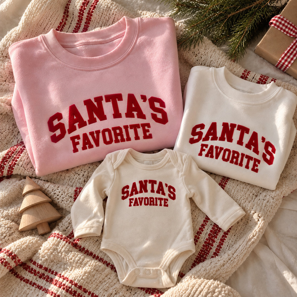 Santa's Favorite Christmas Matching Family Sweatshirts & Baby Outfits