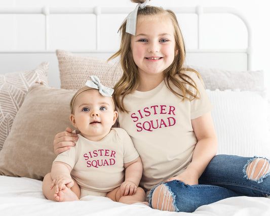 custom personalized sister squad sister matching embroidered shirts for sibling matching sister coordinating onesies big sister shirt