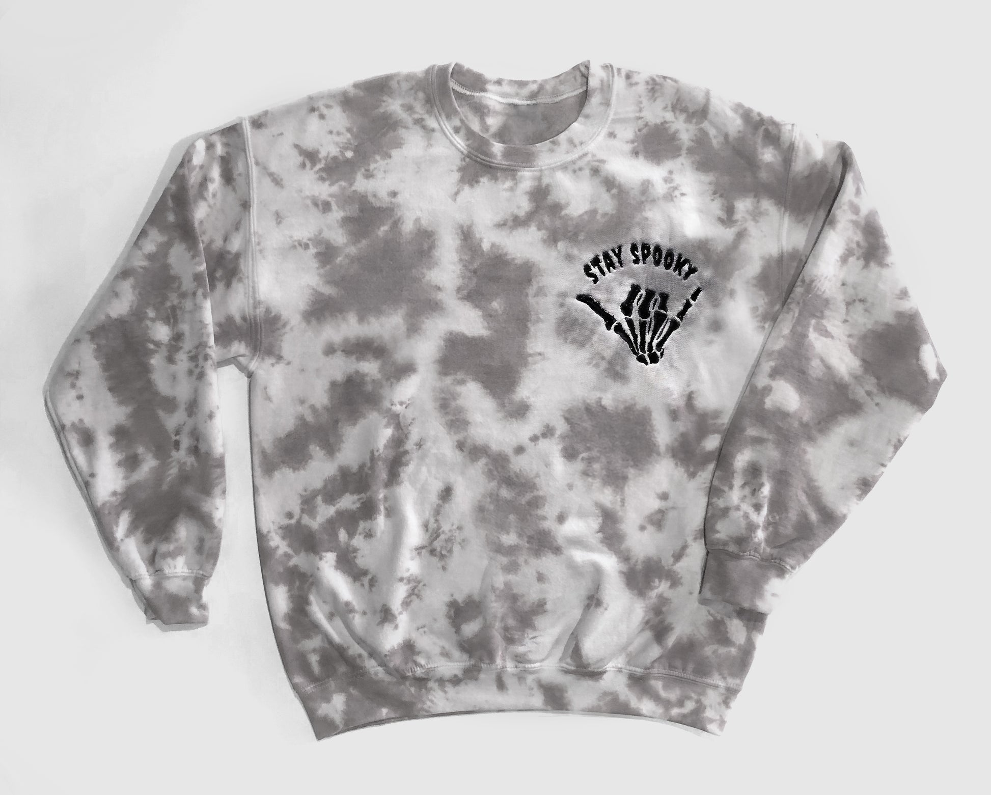 stay spooky gray embroidered tie dye halloween sweatshirt halloween crewneck in mom and baby matching