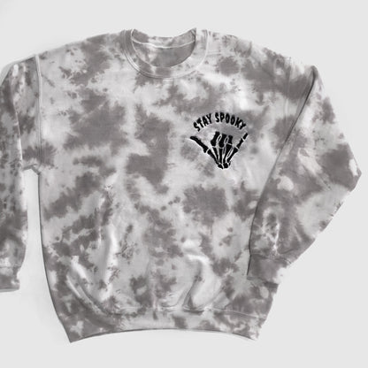 stay spooky gray embroidered tie dye halloween sweatshirt halloween crewneck in mom and baby matching