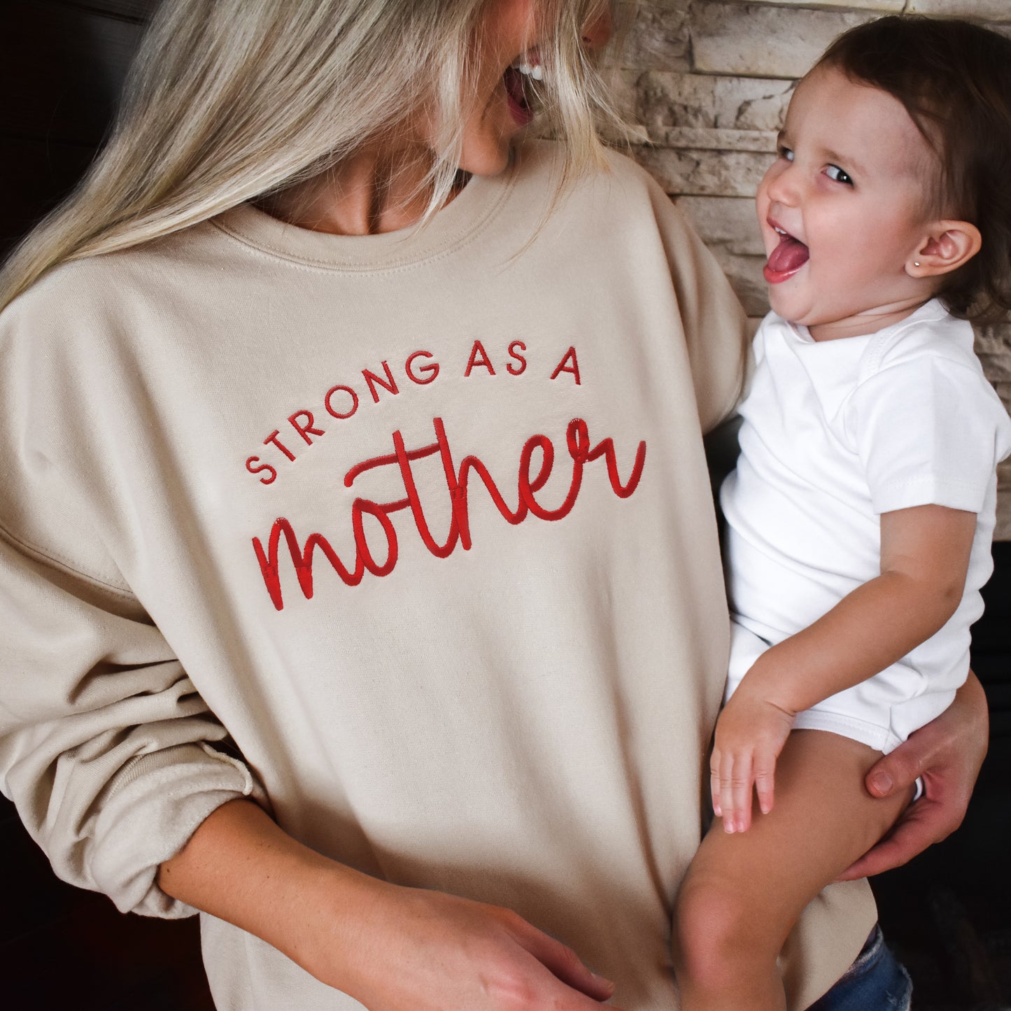 Strong As A Mother Custom Embroidered Sweatshirt