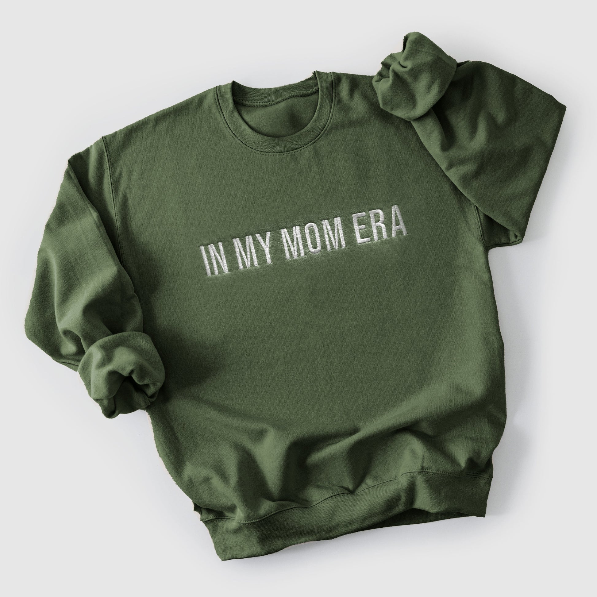 taylor swift in my mom era in my baby era matching baby onesies and sweatshirts crewneck pullover hoodie neutral beige white embroidered embroidery newborn baby shower gift new mom mommy and me mama and mini family matching outfits