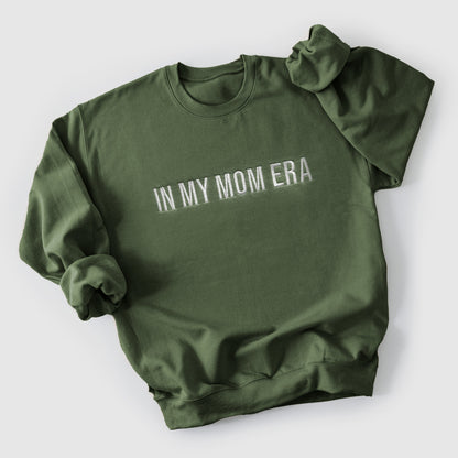 taylor swift in my mom era in my baby era matching baby onesies and sweatshirts crewneck pullover hoodie neutral beige white embroidered embroidery newborn baby shower gift new mom mommy and me mama and mini family matching outfits