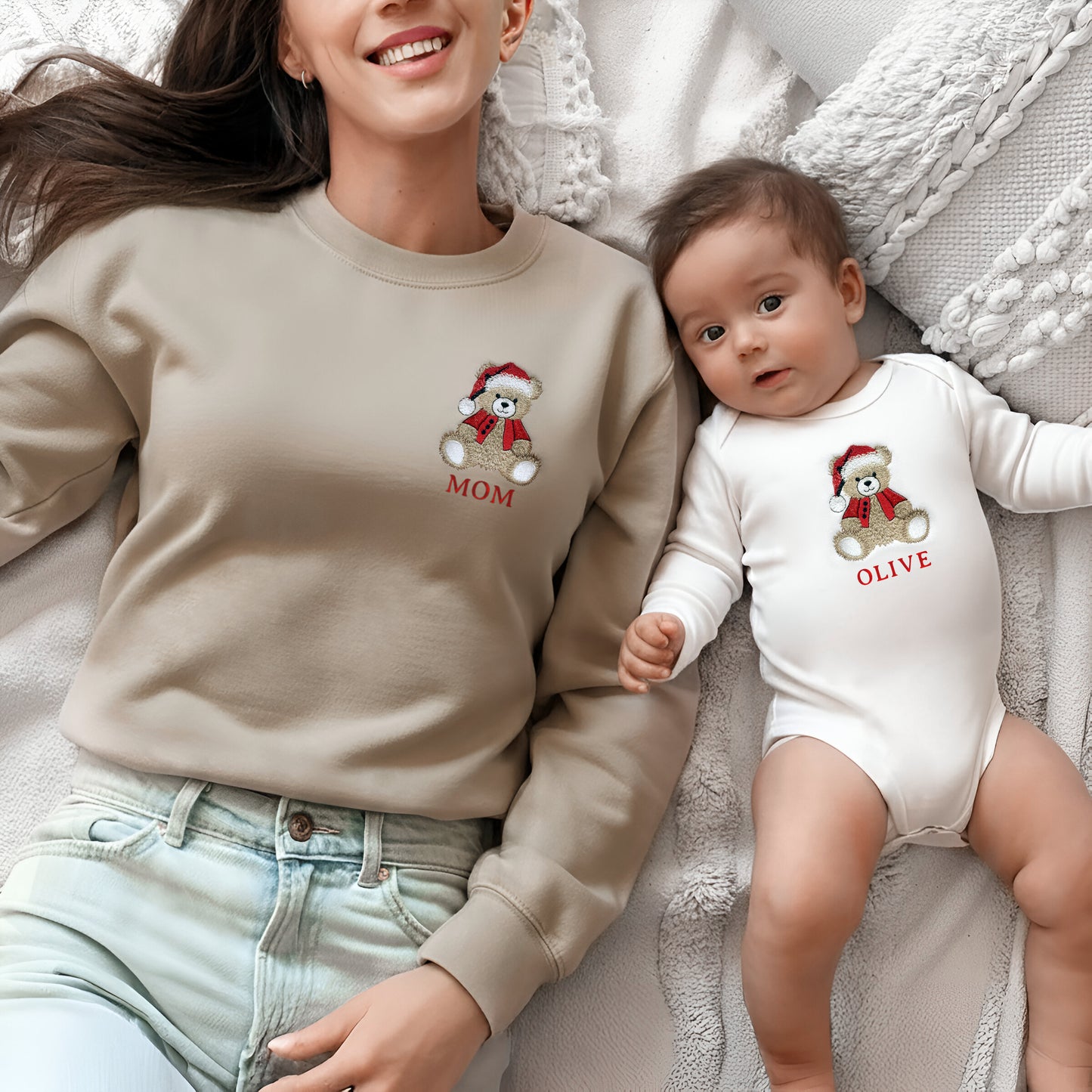 Personalized Teddy Bear Embroidered Matching Holiday Sweatshirts