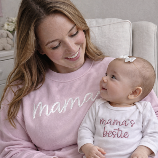 Mama & Mini Matching Sweatshirt Set | Mother Daughter Embroidered Outfit