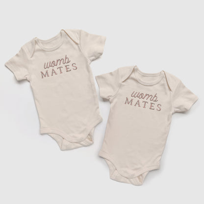 womb mates embroidered onesies for twins, gift for twin babies, twin baby shirts