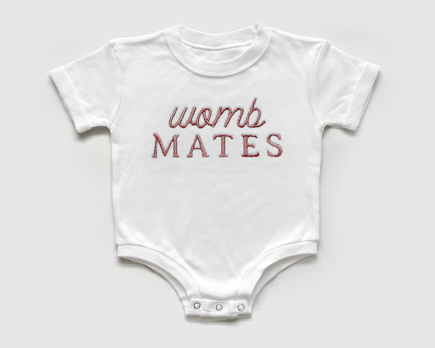 Custom "Womb Mates" Embroidered Baby Outfits for Twins & Triplets