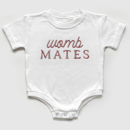 womb mates embroidered onesies for twins, gift for twin babies, twin baby shirts